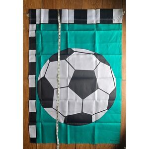 AGC Inc Soccer Ball Flag Teal Black White Checkered Border Sports Decor 28x40